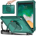 縦置き 横置き iPad 第6世代 5世代 9.7インチ ケース 肩掛け 360°回転持ち手 ペン収納 iPad5 iPad6 Air2 Pro9.7 カバー ショルダーストラップ付き ハードPC +シリコン リングスタンド 耐衝撃 半透明 背
