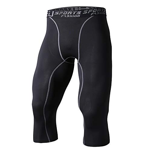 [Sillictor] スポーツ スパッツ メンズ パワーストレッチ 7分丈 アンダーウェア コンプレッション タイツ [UVカット + 吸汗速乾] ブラック 3327blk- M