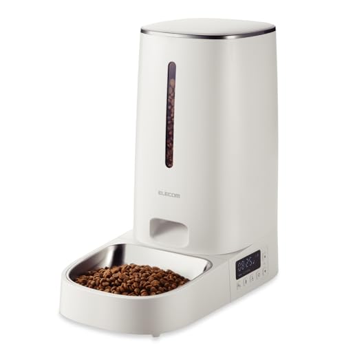 エレコム 自動給餌器 猫 中小型犬用 4L (約2.2kg) タイマー機能付 録音機能付 1日最大6回 蓋ロック機能 2WAY給電 フード内部水洗い可能 1皿 ホワイト PET-AF03WH