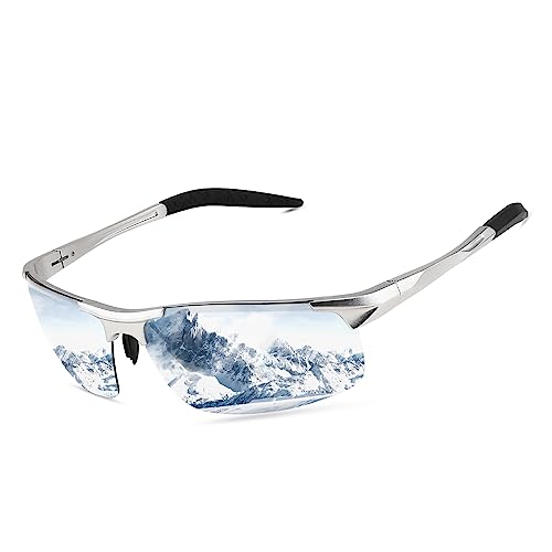[FEISEDY] スポーツサングラス メンズ 偏光サングラス UV400保護 超軽量 サングラス レディース 運転／釣りB2442 (シルバーフレーム·シルバーレンズ)(4)