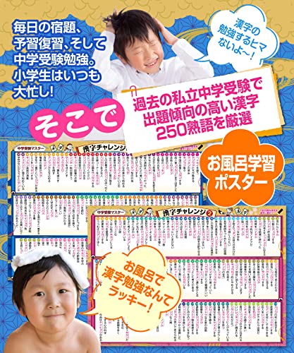お風呂の学校 中学受験マスター漢字チャレンジ お風呂ポスター 3枚セット 日本製 厳選250熟語 B3サイズ 国語 学習 防水