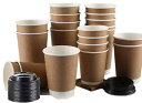 sariny 二重断熱紙コップ 紙コップ 使い捨て コーヒー カップ 蓋つき お茶カップ 耐熱 50個入/100個入 (300ml360ml/400ml/500...