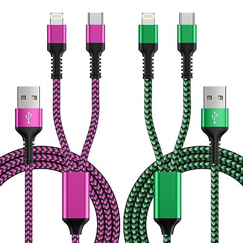 2in1 充電ケーブル iPhone用+Android用 2台同時充電コード 1.2m/2本セット 最大5.4...