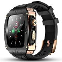 高級メタルケース Apple Watch 9 8 7 45mm 6 SE 44mmバンド カバー付き 高耐久 頑丈なケース シリコンストラップ 男性用 iWat...