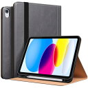 Maledan 対応iPad 10世代 ケース- 2022 二段階角度調節 ペンシル収納機能 PUレザー テレワーク用 オートスリープ/ウェイク機能 耐衝撃 手帳型