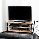 43型対応コーナー型TVボード テレビ台 ローボード テレビボード テレビラック TVラック コーナーラック ロータイプ 幅約100cm 高さ約41cm (TV43型, 黒い柱/アッシュナチュラル)