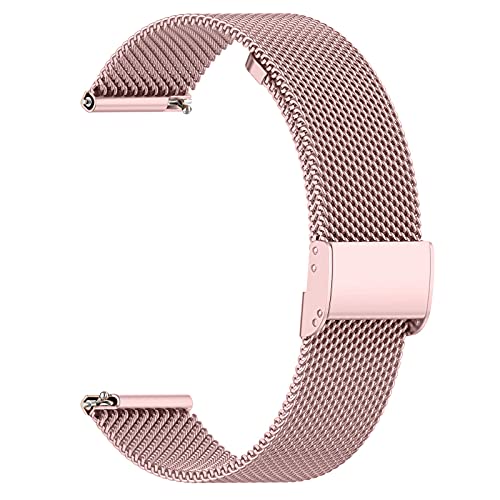 [AGUPERFIT] 時計バンド 20mm 22mm 通気性 柔らかい ステンレスメッシュ クイックリリース ベルト 普通時計とスマートウォッチに対応 (20mm, ローズピンク)