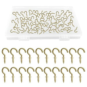 UFURMATE 1/2インチカップフックキット、120PCS炭素鋼ねじ込み式壁掛けフック金属天井フックカップフックセルフタッピングアイリングボルトフックライトハンギングフック(ゴールド)