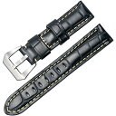トンチャーメー腕時計用ベルト クロコダイル型押し 手縫い 本革 替えストラップ 社外品 汎用 メンズ 男性用 おしゃれ 腕時計バンド (22mm, ブラック)