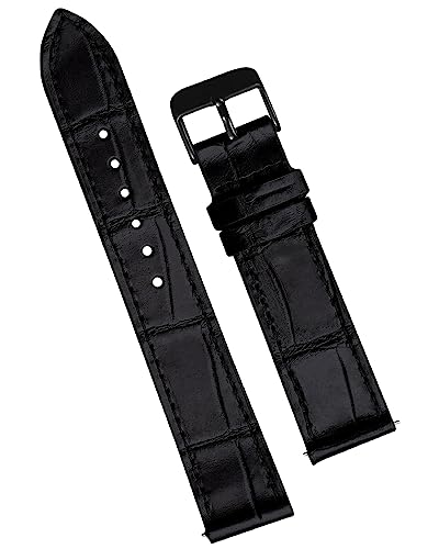 [vinacreations] 20mm ブラック クロコダイル腕時計ベルト クイックリリースバネ棒 薄型 ワニ交換用時計バンド 腕首 ブラックバックル付き スリム 手作り メンズ ハンドメイド DH-NO-01B-20MM