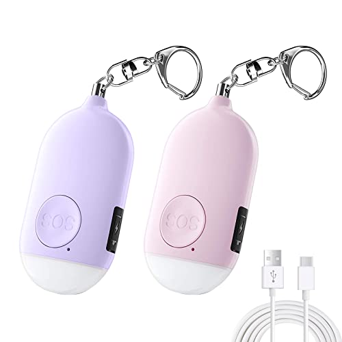 楽天スノーシルフ防犯ブザー【2個セット 紫＋ピンク】 LEDライト付き 防犯アラーム USB充電式 大音量130dB 防水 防犯 ブザー 小学生 女の子 男の子 女性 大人 子供 ランドセルにつける