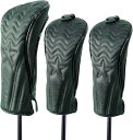 ゴルフ ヘッドカバー 高級pu革 ドライバー DR ウッド用 FW 2点 ヘッドカバー 3点セット 波 変換ダグ付き (ブラック)