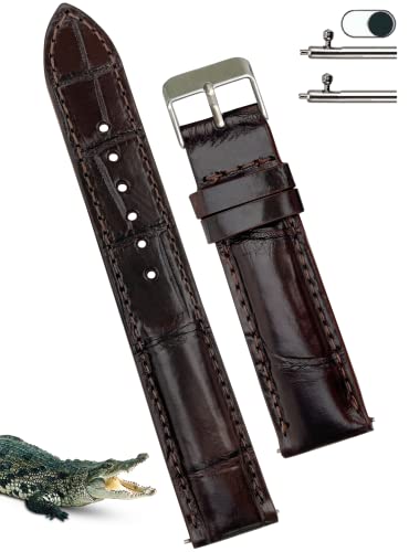 [vietnamcreations] 21mm ダークブラウン クロコダイル腕時計ベルト クイックリリース ワニ交換用時計バンド 腕首バックル付き手作りメンズ ハンドメイド 濃茶 DH-03-21MM