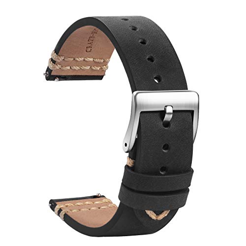 [TStrap] レザー 時計ベルト 時計バンド 18mm - 本革時計ベルト スマートウォッチ ベルト 交換 - メンズ 時計の替えベルト 時計べると - バックルとスライド式バネ棒付き - 19mm 20mm 21mm 22mm