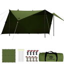 GOGlamping HENGEN+スクエアタープTC 正方形タープ ポリコットン 焚き火可 【19箇所ループ・特殊防水テープ付き】500mm耐水圧 撥水加工 遮光/遮熱/難燃 ソロキャンプ 軽量 コンパクト キャンプ ア