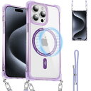 iPhone 15 Pro Max 用 ケース クリア マグネット搭載 iPhone 15 Pro Max 用 ケース ショルダー 肩掛け 斜めかけ 透明 PC背面 + TPUバンパー 二層構造 アイフォン15ProMaxカバー ストラップホール付き 全面保
