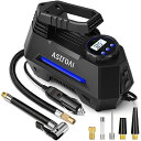 AstroAI エアーコンプレッサー エアコンプレッサー 車 空気入れ 自動停止 静音 小型 過熱保護 DC12V ガーソケット接続式 LEDライト 3種類変換ノズル 仏式/米式対応 タイヤ 車 自動車 自転車 ロー