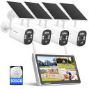 VORGUT 防犯カメラ 屋外 ソーラー 4台 モニター付き 監視カメラ ワイヤレス ソーラー 電源不要 工事不要 400万画素 無線 防犯カメラ モニター付き 屋外防犯対策 (400万画素カメラ 4台+10インチ