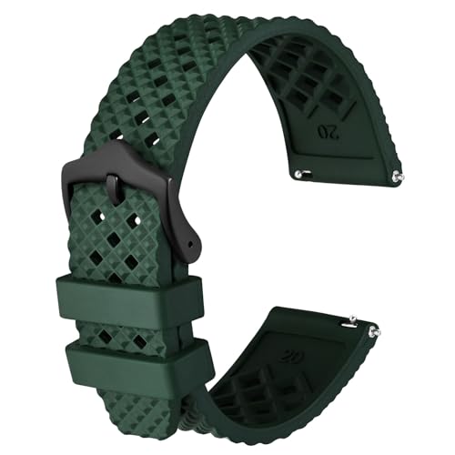 [Anbeer] 時計バンド 22mm Quick Release FKMラバー腕時計ベルト フッ素ゴム交換ベルト スマートウォッチも適用 グリーン・ブラック尾錠