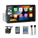 1 Din 7「高品位タッチパネル車載ラジオ、CarPlay Android Auto 12 LED背面カメラ付き、Bluetooth/ミラーリンク/FM/EQ/USB/AUXステアリングホイール制御対応