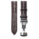 11Straps【Dバックル付き 本革製 クロコダイル型押し ダークブラウン 24mm】時計ベルト 時計バンド 交換 腕時計【バネ棒外しセット】