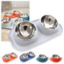 Lil&Fam 犬 猫 フードボウル 【15度の傾斜&食べこぼし防止スタンド付き】ステンレスボウル 犬 猫 ペット 餌入れ 皿 食器 餌台 ご飯台 (グレー, 大(ダブルボウル))