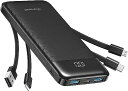 【新登場 & 4種類ケーブル内蔵】Charmast モバイルバッテリー 大容量 10000mAh 薄型 軽量 携帯充電器 6台同時充電 3way蓄電 LED残量...