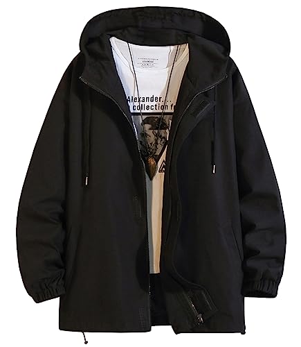 [EASTEMPO] ジャケット メンズ 秋 カジュアル ブルゾン フード付き 無地 おしゃれ 防風 防寒 大きいサイズ (2XL, ブラック)