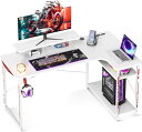 ODK ゲーミングデスク パソコンデスク 幅130 l字デスク コンセント付き pcデスク デスク 机 ラック付き コーナーデスク 収納 オフィスデスク 組立簡単 右棚 カーボン調ホワイト