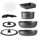CAROTE カローテ フライパン セット 9点 IH·ガス火対応 PFOA PFOS フリー 鍋セット 取っ手のとれる 卵焼き器 マーブルコート スルスルすべる くっつくことがなく手入れ簡単 一年保証 黒 ブラック