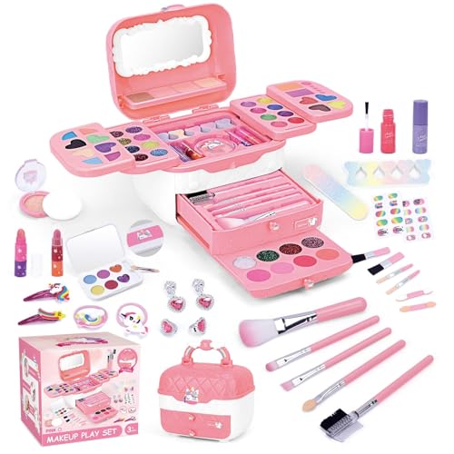 Opard 女の子 子供 メイクセット 72点 プレゼント 誕生日 3 4 5 6 7 8 9 10歳 おままごとセット キッズコスメ お化粧セット 女児 ドレッサー 水で落ちる アイシャドウ 剥がせるネイルポリッシュ マ
