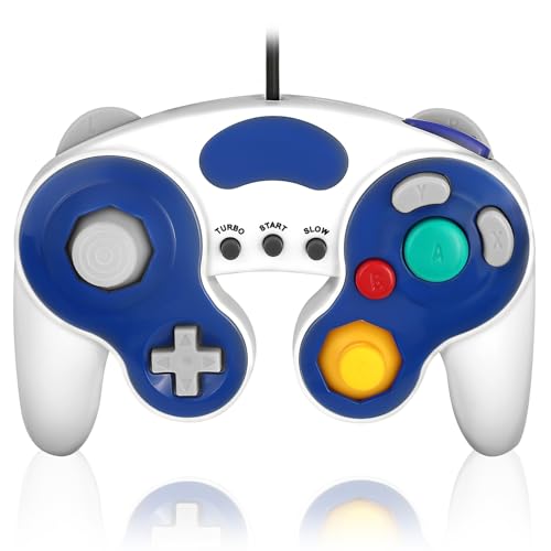 【K&SGAMER】 Switch 対応 ゲームキューブ コントローラ （GC WiiU Wii ゲームキューブ 振動対応） (ブルー & ホワイト)