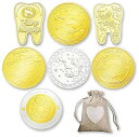 YOGOTI 歯の妖精 コイン トゥースフェアリー 歯形 褒美金貨記念コイン 金貨 歯の妖精コイン バラエティ 歯 妖精 乳歯 記念 歯と交換するコイン こども 巾着袋付き 7枚セット