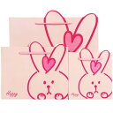 moin moin ラッピング うさぎ 紙袋 手提げ袋 5枚 セット 22×17×10cm / 飛び出す 耳 うさ耳 ギフト プレゼント マチ大きめ ピンク レ...