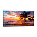 3枚 パネル 海 ビーチ 夕日 風景画 絵画 写真 太陽 自然 風景 ポスター 玄関 壁掛け 壁飾り装飾軽くて取り付けやすい フレーム付きの完成品(30x40x3pcs)