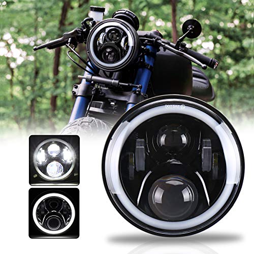 MOVOTOR ホンダバイクCB13007インチLEDヘッドライト ホーネット250対応 DRL機能 イカリング付き Hi/Loビーム ブラック 1個