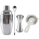 カクテルシェイカー 500ml 0.8mm肉厚カップ本体 メジャーカップ 30ml 45ml 目盛り付き 計量カップ バースプーン 20cm マドラー バー用品...