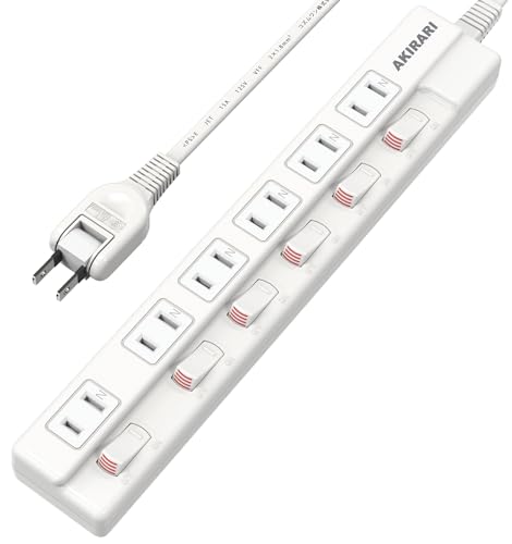 【防塵防雷 個別スイッチ】 電源タップ 6口 AKIRARI コンセントタップ ホワイト 雷ガード スイッチ電源タップ テーブルタップ 延長ケーブル 1m 家庭用 6個口 ほこりシャッター付 過電流 過熱保