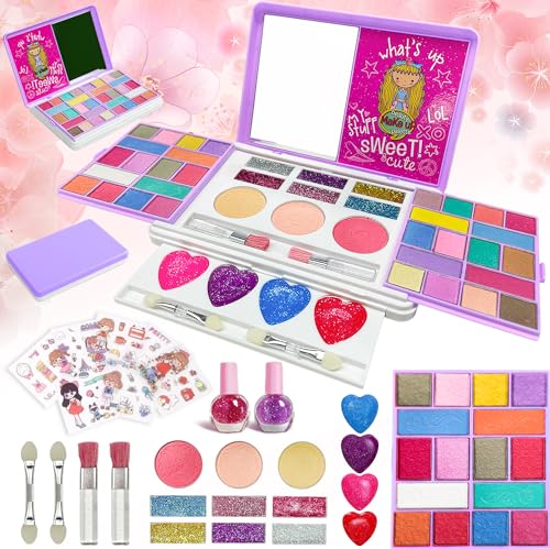 お化粧セット 女の子 メイクセット コスメセット おもちゃ なりきり ごっこ遊び 無添加 誕生日 クリスマス プレゼント 女の子 メイクアップケース付き (薄紫色)
