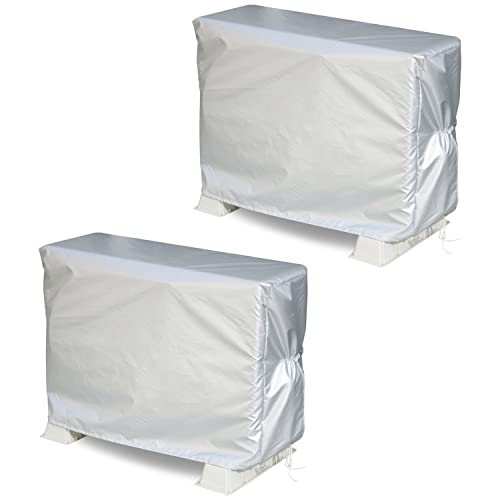 アストロ エアコン室外機カバー シルバー 2枚組 撥水加工 保護カバー 直射日光 雨 ホコリ除け スリット入り 汚れ防止 風飛び防止ひも付き 113-11