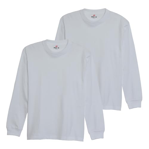 [ヘインズ] ビーフィー ロングスリーブ ロンT Tシャツ 長袖 丸首 BEEFY-T 綿100% 丸胴仕様 タグレス仕様 ビーフィロングスリーブTシャツ 2枚組 肉厚生地 無地 H5186-2 メンズ ホワイト S