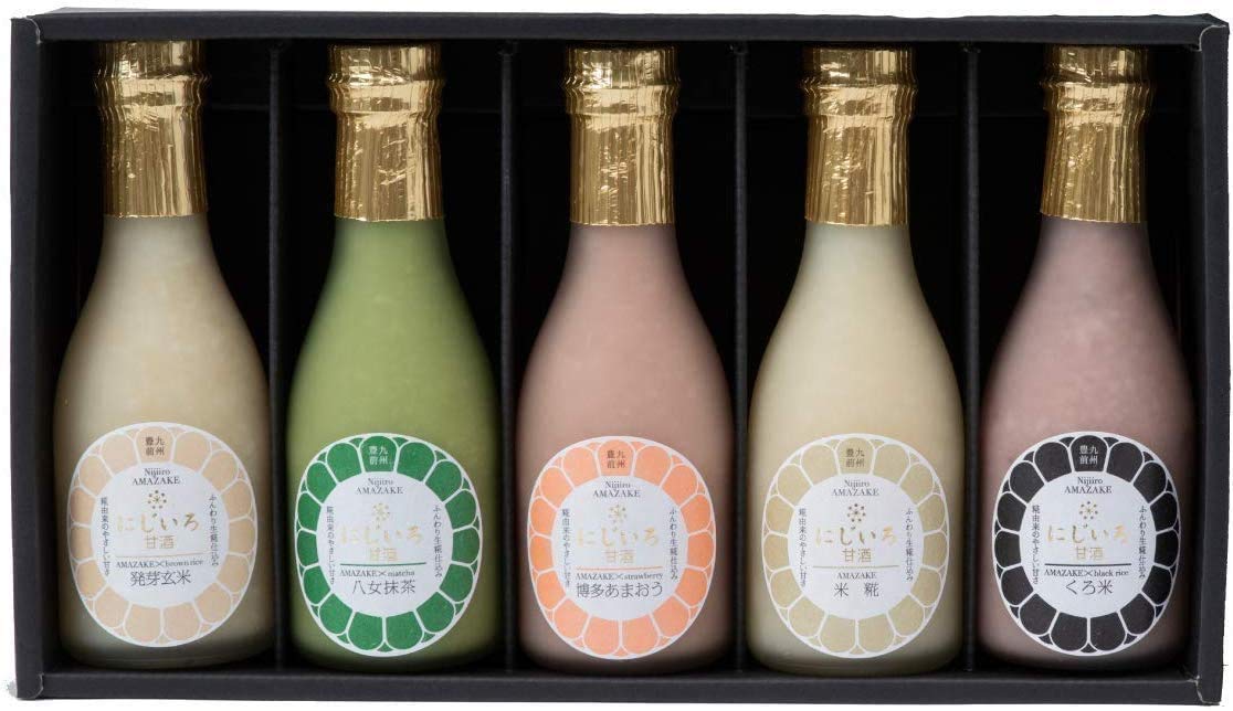[浦野醤油醸造元] 福岡県産 にじいろ甘酒 ミニボトル5本セット 190g×5本(米糀・発芽玄米・黒米・八女抹茶・博多あまおう)