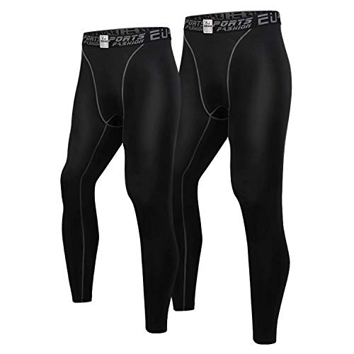 [Nesseo] スポーツタイツ メンズ コンプレッション ロング タイツ 2点セット パワーストレッチ レギンス アンダー [UVカット・吸汗速乾] ブラック M 3333*2