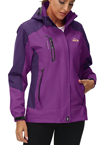 [YSENTO] レディース アウトドアジャケット 防風ジャケット 撥水加工 フード付き 多機能 登山コート 春秋冬 パープル 2XL
