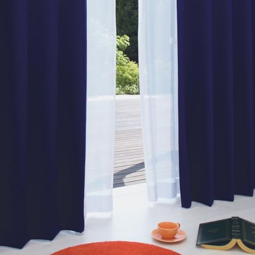 シーフィールド 《日本製》防炎 1級遮光カーテン 1枚組 幅200×178cm丈 ネイビー 洗濯可 断熱 防音 NE-01