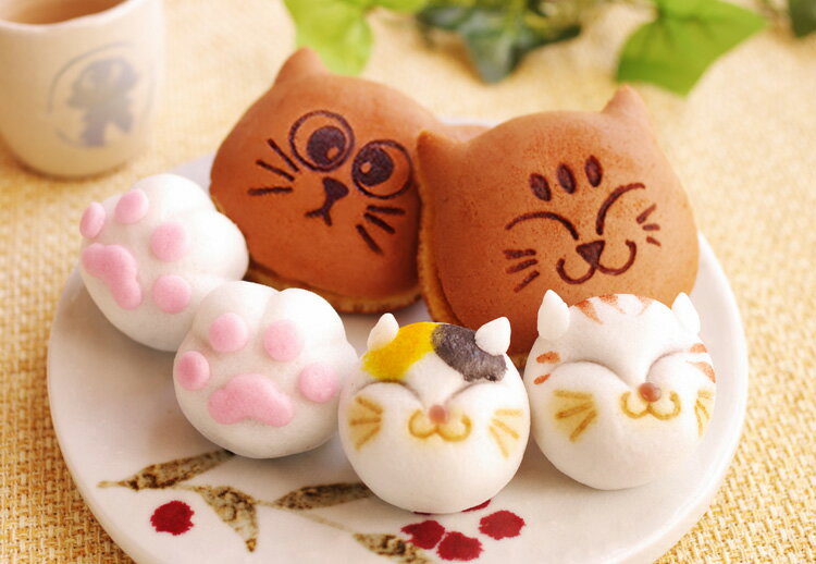人気商品【猫の和菓子大満足セット 詰め合わせ6個入】ギフト 贈答品 どら焼き 薯蕷饅頭 福ねこ ミケネコ 肉球 可愛い 動物まんじゅう イベント お祝い 内祝い...