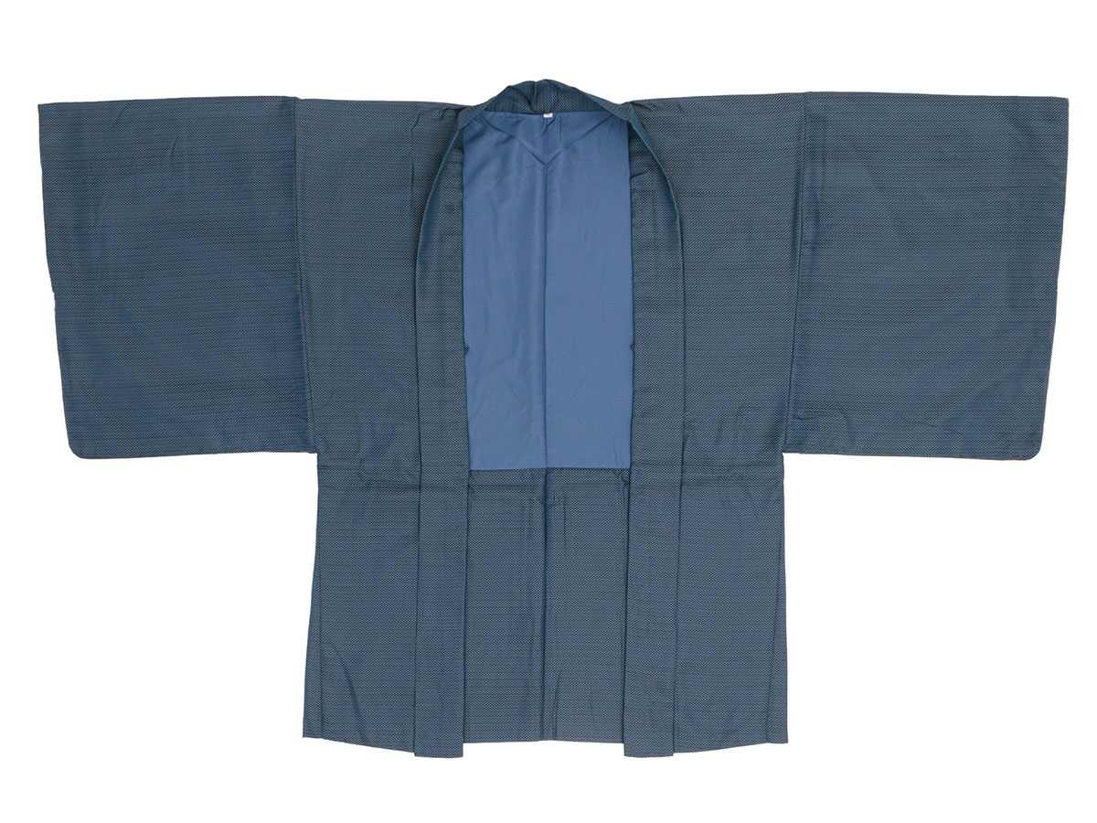 マラソン☆最大1000円クーポン配布中☆11/11 1:59まで 着物 メンズ セット 羽織 袷 男 アンサンブル 袷着物 帯 長襦袢 羽織紐 巾着 紺 ポリエステル 十字亀甲絣 販売 M L LL 送料無料