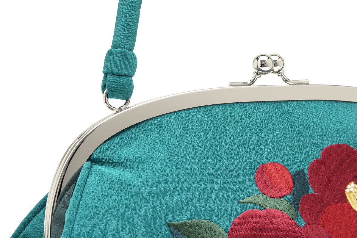 Black Friday☆最大1000円クーポン配布中☆卒業式 バッグ 袴 成人式 単品 振袖 袴用 振袖用 がま口バッグ 青系 ブルー 椿 つばき 花 刺繍 縮緬 ちりめん 手提げバック カジュアル かばん 鞄 バック 手提げバッグ レトロ