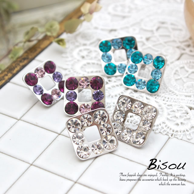 イーグルス感謝祭☆最大1000円クーポン配布中☆ピアス スタッドピアス キャッチ スクエア 四角 ラインストーン シルバー パープル グリーン 銀 紫 緑 アクセサリー(4)