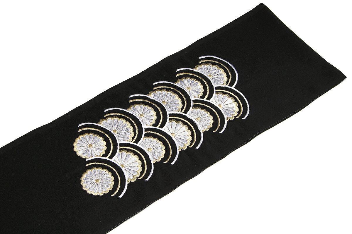 きもの館 創美苑の半襟 刺繍 振袖 成人式 半衿 黒 ブラック 白 金色 菊青海波 新合繊 シルエリー 和装小物 女性 レディース 日本製 メール便 送料無料｜アングル3